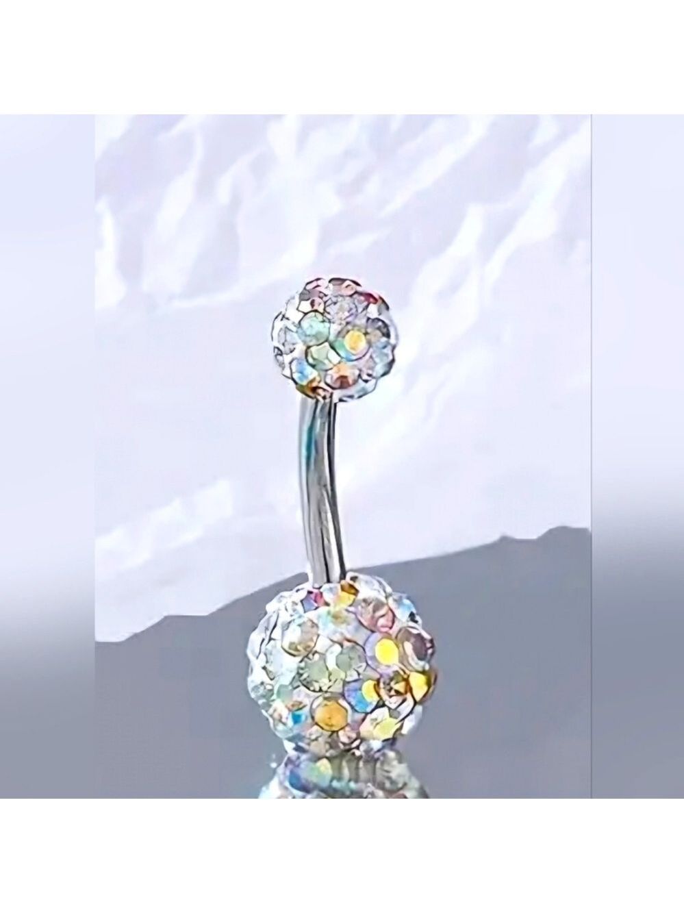 BELLY BUTTON RING STAINLESS STEEL 14G  Disco Ball